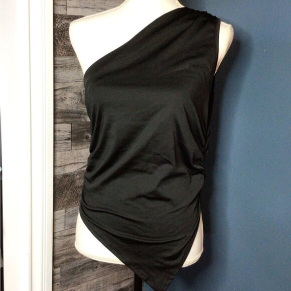 Black one shoulder hanky hem tank top XL (12L) - Picture 2 of 7